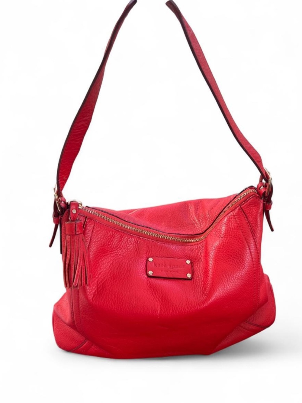Kate Spade Cherry Red Pebbled Leather Cheltenham Aimee Hobo Bag